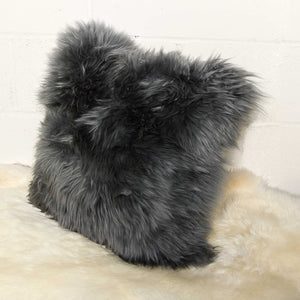 Homeroots 18" X 18" X 5" Gray Sheepskin  Pillow 2 Pack   316950