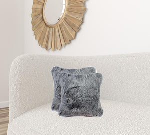 Homeroots 18" X 18" X 5" Gray Sheepskin  Pillow 2 Pack   316950