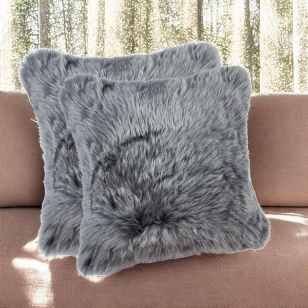 HomeRoots Set of Two 18" Gray Cowhide Throw Pillows - Luxurious Textured Cushions for Stylish Home Décor 316950
