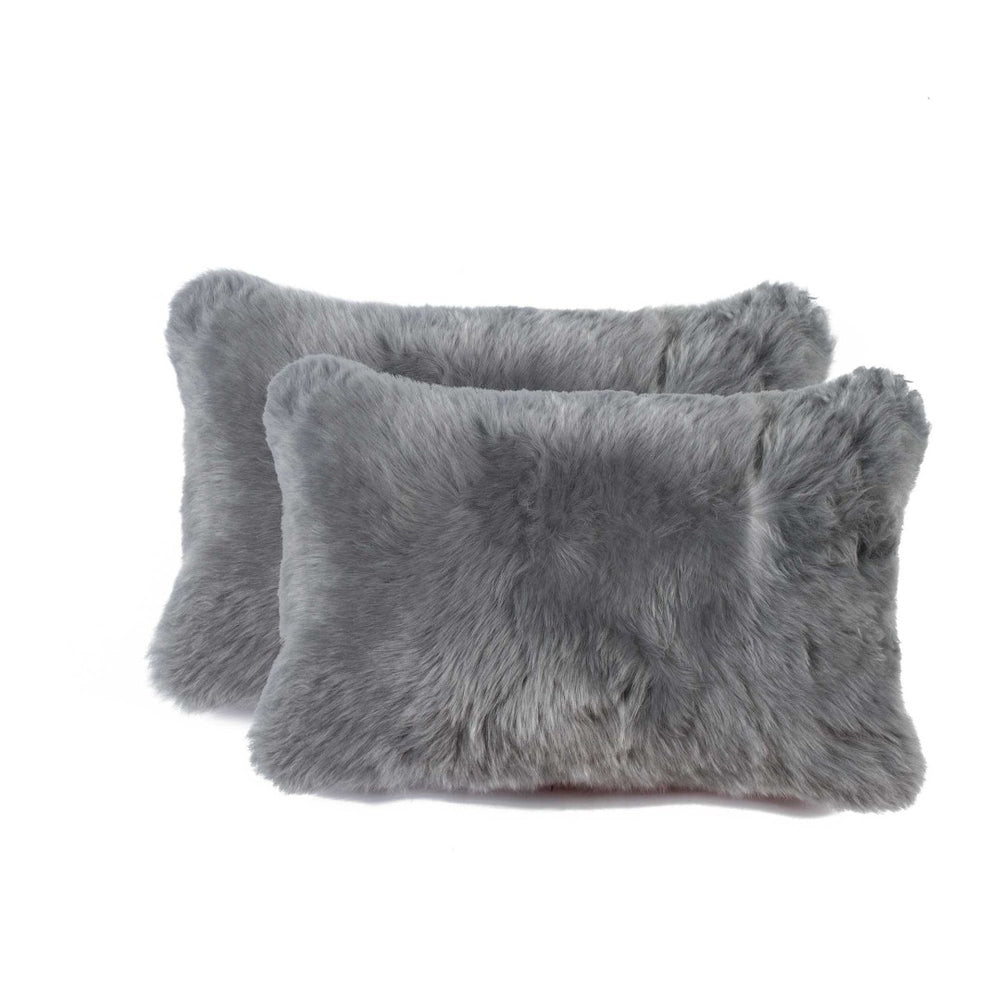 HomeRoots 12" Luxurious New Zealand Sheepskin Pillows 2 Pack - Soft, Durable, Elegant Accent for Any Space Gray 316951