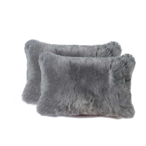HomeRoots 12" Luxurious New Zealand Sheepskin Pillows 2 Pack - Soft, Durable, Elegant Accent for Any Space Gray 316951