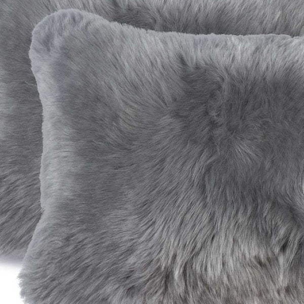 HomeRoots 12" Luxurious New Zealand Sheepskin Pillows 2 Pack - Soft, Durable, Elegant Accent for Any Space Gray 316951