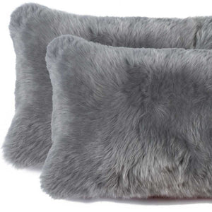 HomeRoots 12" Luxurious New Zealand Sheepskin Pillows 2 Pack - Soft, Durable, Elegant Accent for Any Space Gray 316951