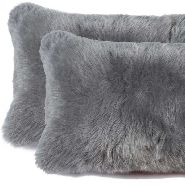 HomeRoots 12" Luxurious New Zealand Sheepskin Pillows 2 Pack - Soft, Durable, Elegant Accent for Any Space Gray 316951