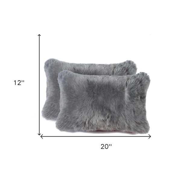 HomeRoots 12" Luxurious New Zealand Sheepskin Pillows 2 Pack - Soft, Durable, Elegant Accent for Any Space Gray 316951
