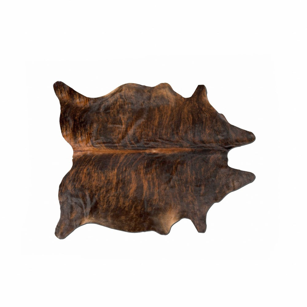 HomeRoots 6' X 7' Cowhide Print Area Rug - Contemporary Brown and Black Design for Modern Living Spaces Brindle 316974