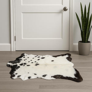 HomeRoots 2' X 3' Luxurious Calfskin Area Rug - Handcrafted Elegance for Modern Spaces, Naturally Stain-Resistant White/Black 316981