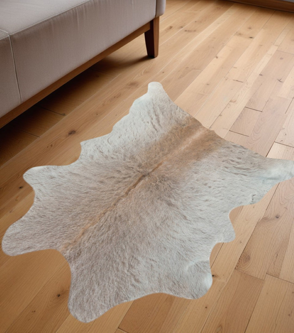 HomeRoots 2' X 3' Luxurious Calfskin Area Rug - Handcrafted Elegance for Modern Spaces, Naturally Stain-Resistant Grey 316983