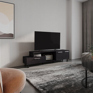 English Elm Athol 69" Two-Tier TV Stand Black – Sleek Engineered Wood Media Console, Cable Management, Fits 75" TVs B070P264146