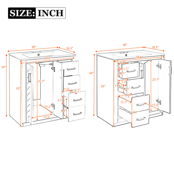 English Elm 60'' Bathroom Vanity Set With Elegant Ceramic Sink, Solid Wood Frame, Ample Storage & Soft-Close Doors N710SS00002B