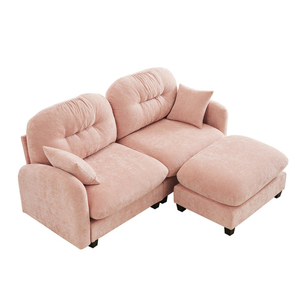 English Elm Cloud L-Shaped Sectional Couch With Ottoman, Soft Chenille Fabric, Tufted Backrest, Pink Comfort Sofa W714S01385