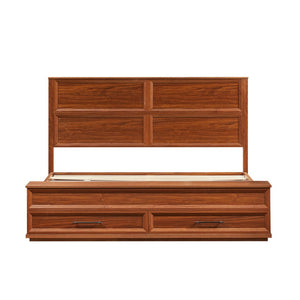 English Elm Queen Storage Bed with Geometric 3d Headboard Four Drawers and Walnut Finish W1820S00056