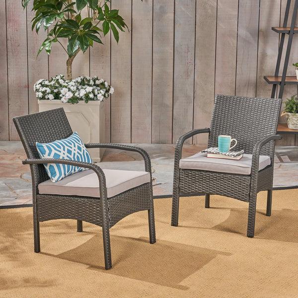 English Elm Christopher Knight Home® - CORDOBA PE Rattan Wicker Chair with Iron Frame and Waterproof Cushion for Durable Outdoor Seating Grey 57459.00GRY