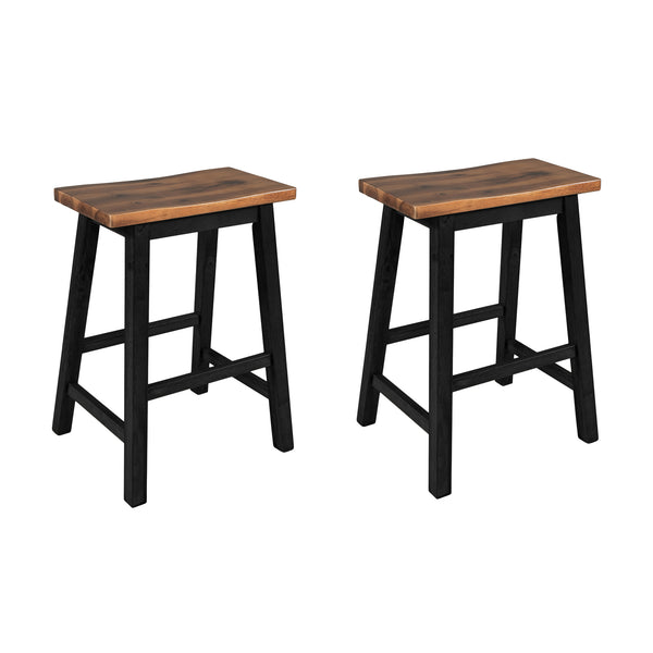 English Elm TOPMAX Rustic 2-Piece Counter Height Wood Stools for Small Spaces, Walnut & Black, Durable 300lb Capacity N717P202397B