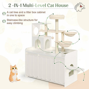 English Elm 50.6" Modern White Cat Tower with Litter Enclosure Sisal Posts Hammock and Perch N704P443505K