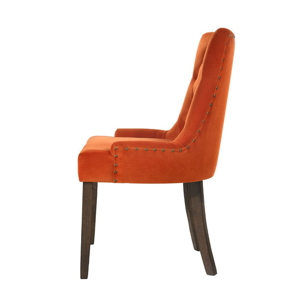English Elm Set Of 2 Velvet Upholstered Dining Chairs In Orange With Weathered Oak Legs For Stylish Comfort B016P315252-GIGA