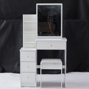 English Elm 29.2" Elegant Space-Saving Vanity Set With Cushioned Stool, Sliding Mirror & High-Capacity Storage W936P226029