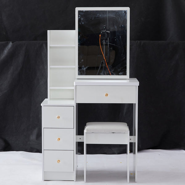 English Elm 29.2" Elegant Space-Saving Vanity Set With Cushioned Stool, Sliding Mirror & High-Capacity Storage W936P226029