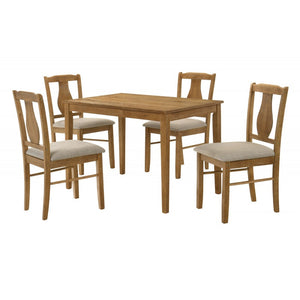 English Elm 5 Piece Antique Natural Oak Wood Dining Set with Cushioned Chairs, Compact Solid Wood Table Brown B011P379420