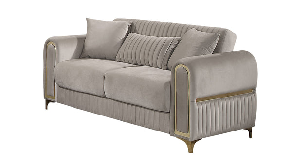 English Elm Ruby Channel Stitch Sofa and Loveseat Set with Birch Frame Gold Steel Legs B009S02251