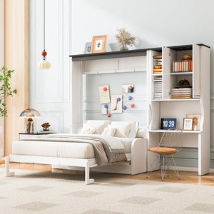 English Elm Multi-Functional Murphy Bed With Sofa, Desk & Storage – Stylish Space-Saving Design For Modern Living N7090000605K