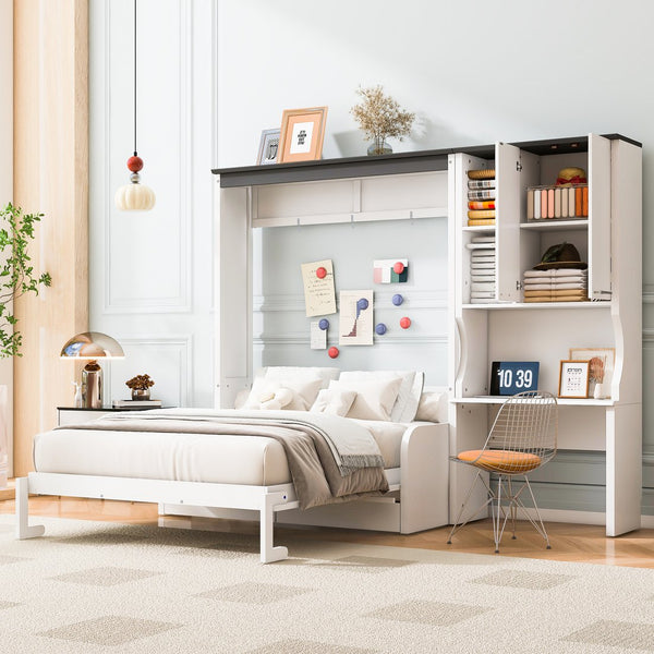English Elm Multi-Functional Murphy Bed With Sofa, Desk & Storage – Stylish Space-Saving Design For Modern Living N7090000605K