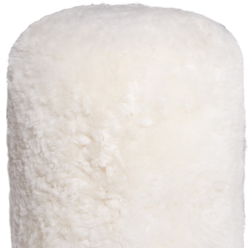 HomeRoots 18" Short-Hair Sheepskin Stump Pouf – Luxurious Comfort, Chic Accent, Portable Footrest for Any Room White 317013