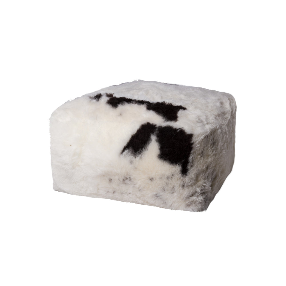 Homeroots 24" X 24" X 12" Spotted Short-hair Sheepskin Cube Pouf Spotted Sheepskin 317026