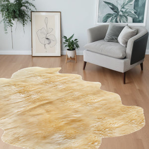 Homeroots Gold Animal Print Area Rug Gold Genuine Sheepskin 317031