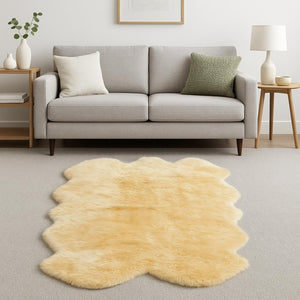 HomeRoots 4' X 6' Genuine Sheepskin Handmade Area Rug - Luxurious Softness, Durable Design for Cozy Spaces Gold 317031
