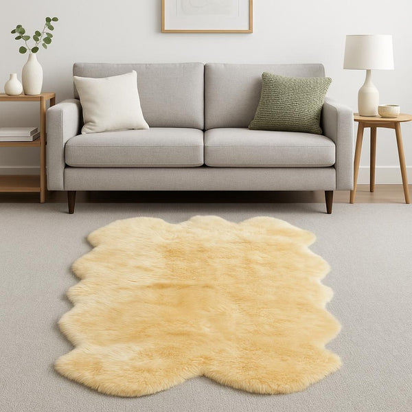 HomeRoots 4' X 6' Genuine Sheepskin Handmade Area Rug - Luxurious Softness, Durable Design for Cozy Spaces Gold 317031