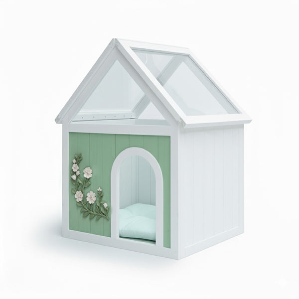 English Elm Sage Cedar Pet House with Acrylic Roof Hand Carved Decor for Cats and Small Dogs W3799P382569