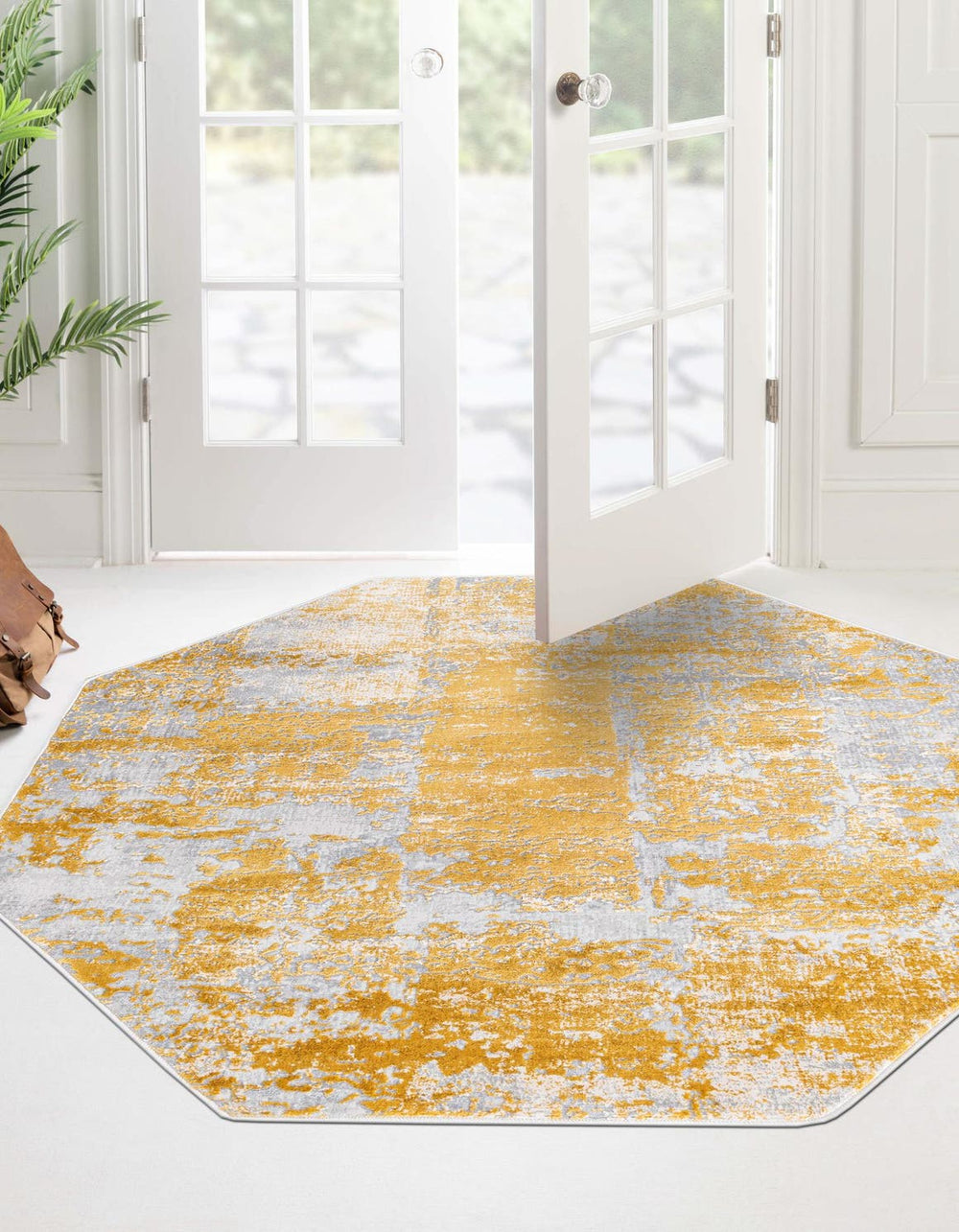 Unique Loom Gray Finsbury 5' 3" Octagonal Rug – Modern Geometric Design In Versatile Gray For Any Room Décor Yellow  3170439-unique-loom