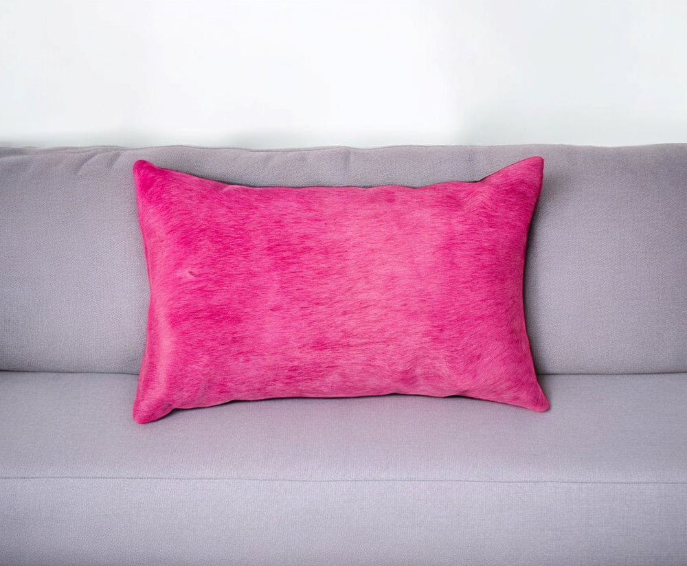 Homeroots 12" X 20" Fuschia Cowhide Throw Pillow Fuschia  317060