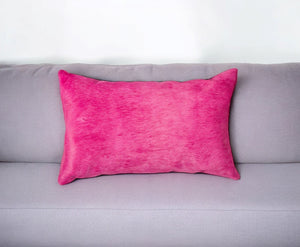 Homeroots 12" X 20" Fuschia Cowhide Throw Pillow Fuschia  317060