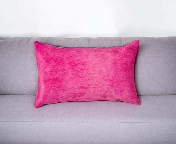 Homeroots 12" X 20" Fuschia Cowhide Throw Pillow Fuschia  317060