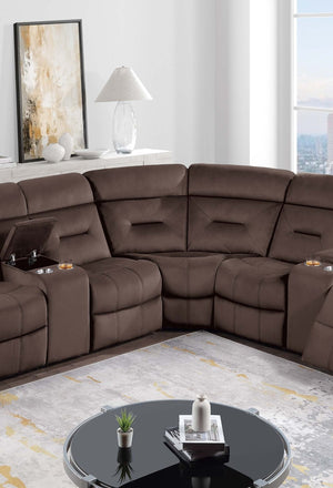 English Elm Contemporary Power Reclining Sectional Velvet Tufted Five Seat Living Room Set Chocolate B011S02153