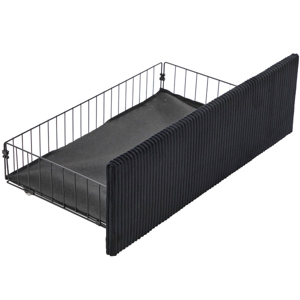 English Elm UNITED Corduroy L-Shaped Sectional Sofa with Storage Ottoman, USB Ports, Cup Holders & LED Lighting Black W1568P332409