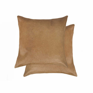 HomeRoots Set of Two Luxurious Cowhide Throw Pillows for Cozy Living Room Decor and Stylish Comfort Tan 317089