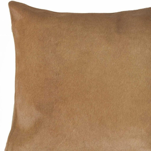 HomeRoots Set of Two Luxurious Cowhide Throw Pillows for Cozy Living Room Decor and Stylish Comfort Tan 317089