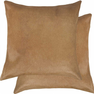 HomeRoots Set of Two Luxurious Cowhide Throw Pillows for Cozy Living Room Decor and Stylish Comfort Tan 317089