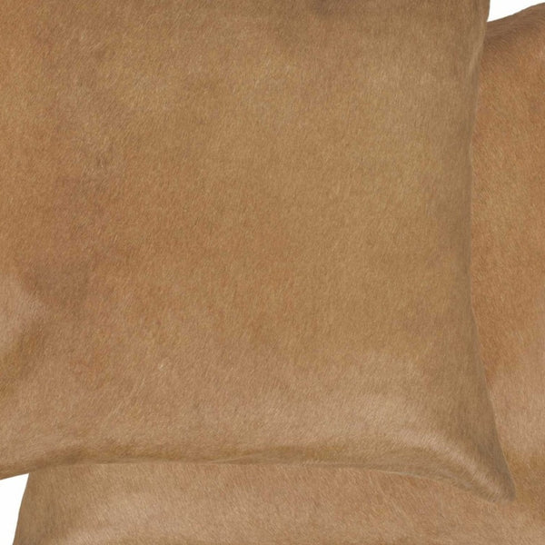HomeRoots Set of Two Luxurious Cowhide Throw Pillows for Cozy Living Room Decor and Stylish Comfort Tan 317089