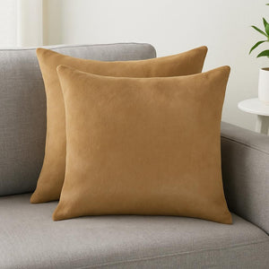 HomeRoots Set of Two Luxurious Cowhide Throw Pillows for Cozy Living Room Decor and Stylish Comfort Tan 317089