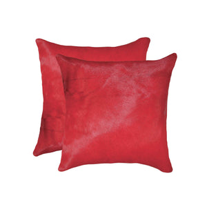 Homeroots Set Of Two 18" Red Cowhide Cowhide Throw Pillow Firecracker  317090