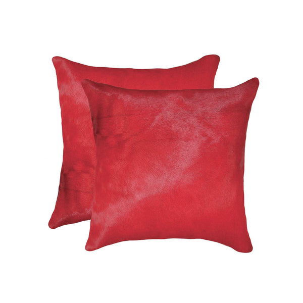 Homeroots Set Of Two 18" Red Cowhide Cowhide Throw Pillow Firecracker  317090