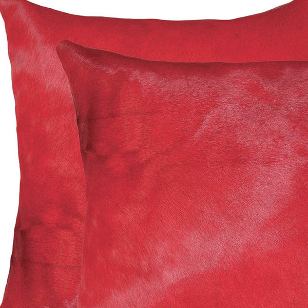 Homeroots Set Of Two 18" Red Cowhide Cowhide Throw Pillow Firecracker  317090