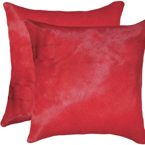 Homeroots Set Of Two 18" Red Cowhide Cowhide Throw Pillow Firecracker  317090