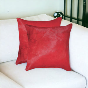 Homeroots Set Of Two 18" Red Cowhide Cowhide Throw Pillow Firecracker  317090