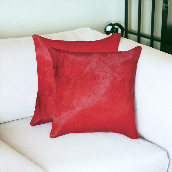 Homeroots Set Of Two 18" Red Cowhide Cowhide Throw Pillow Firecracker  317090