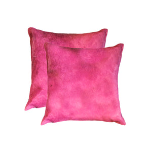 Homeroots Set Of Two 18" Fuschia Cowhide Throw Pillow Fuschia  317091